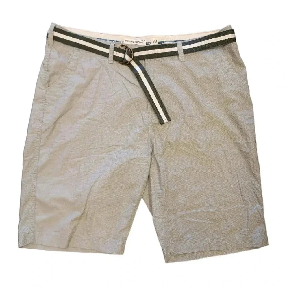 Private Member Grey White Shorts With Belt Size 38